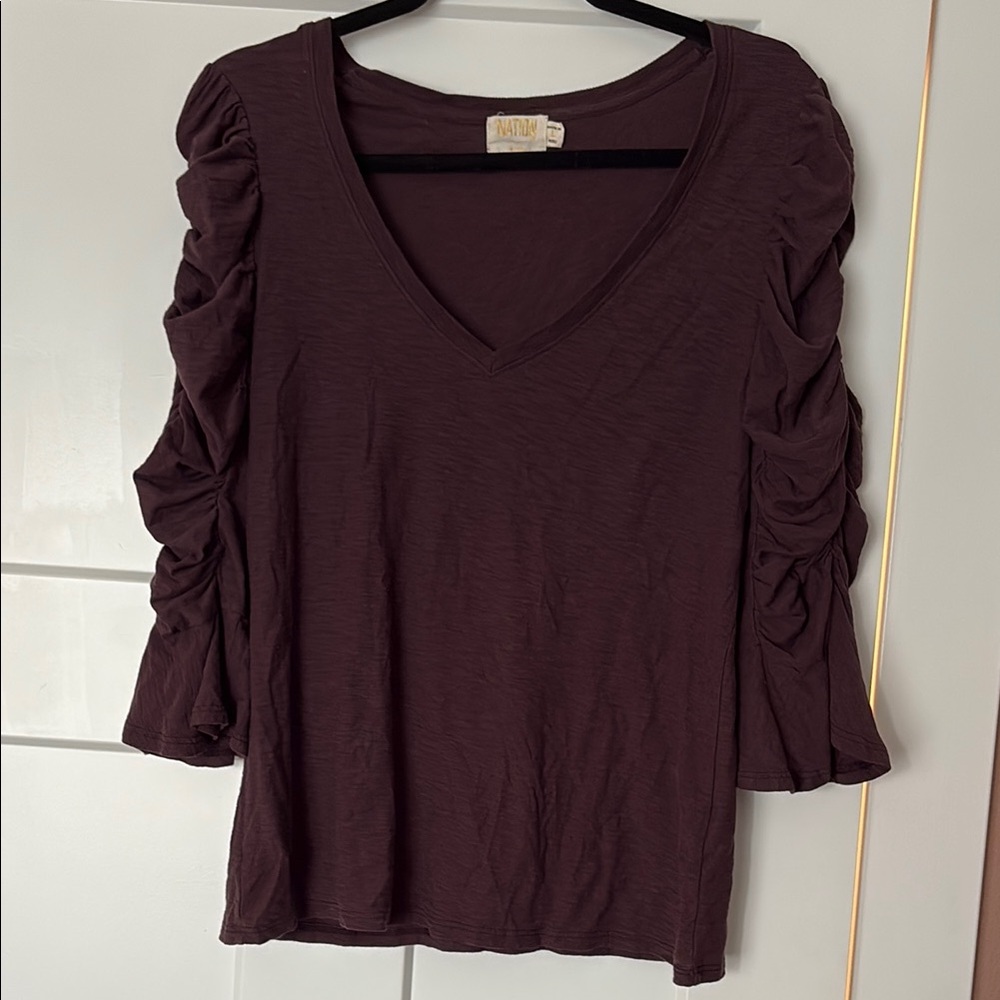 Nation LTD Purple Ruched 3/4 Sleeve Blouse